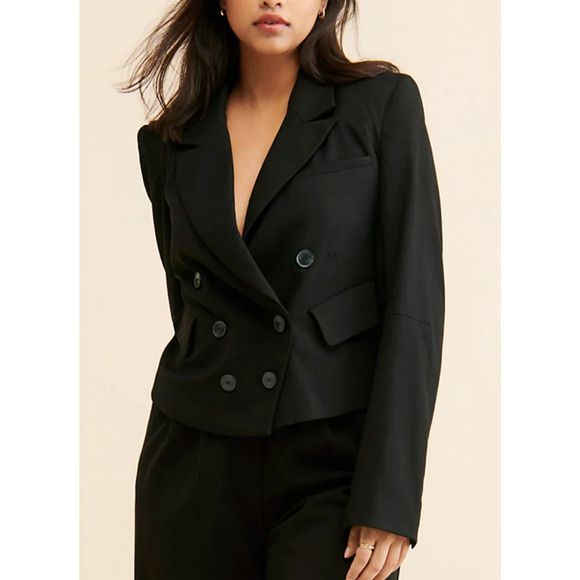 NEW FREE PEOPLE BLACK DOUBLE BREASTED BLAZER JACKET SIZE S - Picture 5 of 12